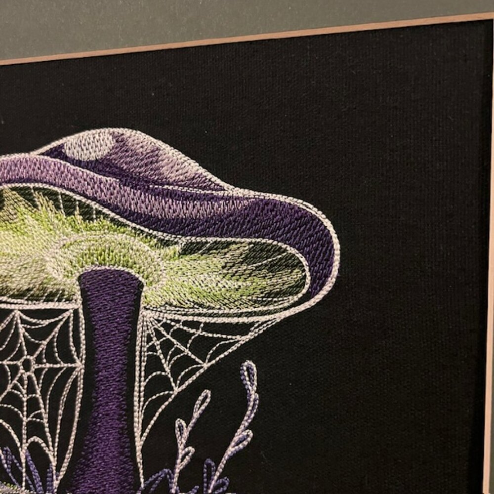 Homemade Purple & Green Mushroom Embroidery Art - Picture 4 of 7